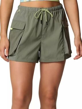Columbia Olive Green Women's Cargo Shorts with Neon Drawcord Size K